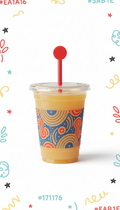 Cold-Pressed Juice In Branded Cup With Red Stirrer