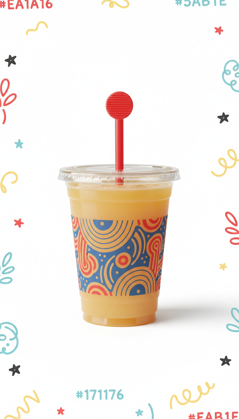 Cold-Pressed Juice In Branded Cup With Red Stirrer