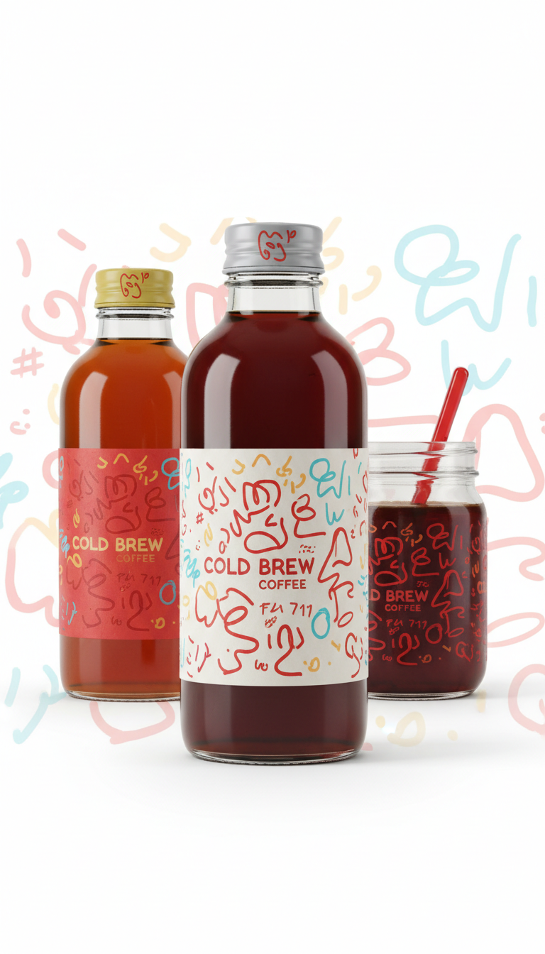 Cold Brew Coffee With Red Doodle Label